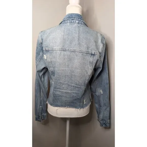 Blank NYC Denim Jacket Medium Light Wash Distressed Trucker Y2K Casual - Picture 5 of 10
